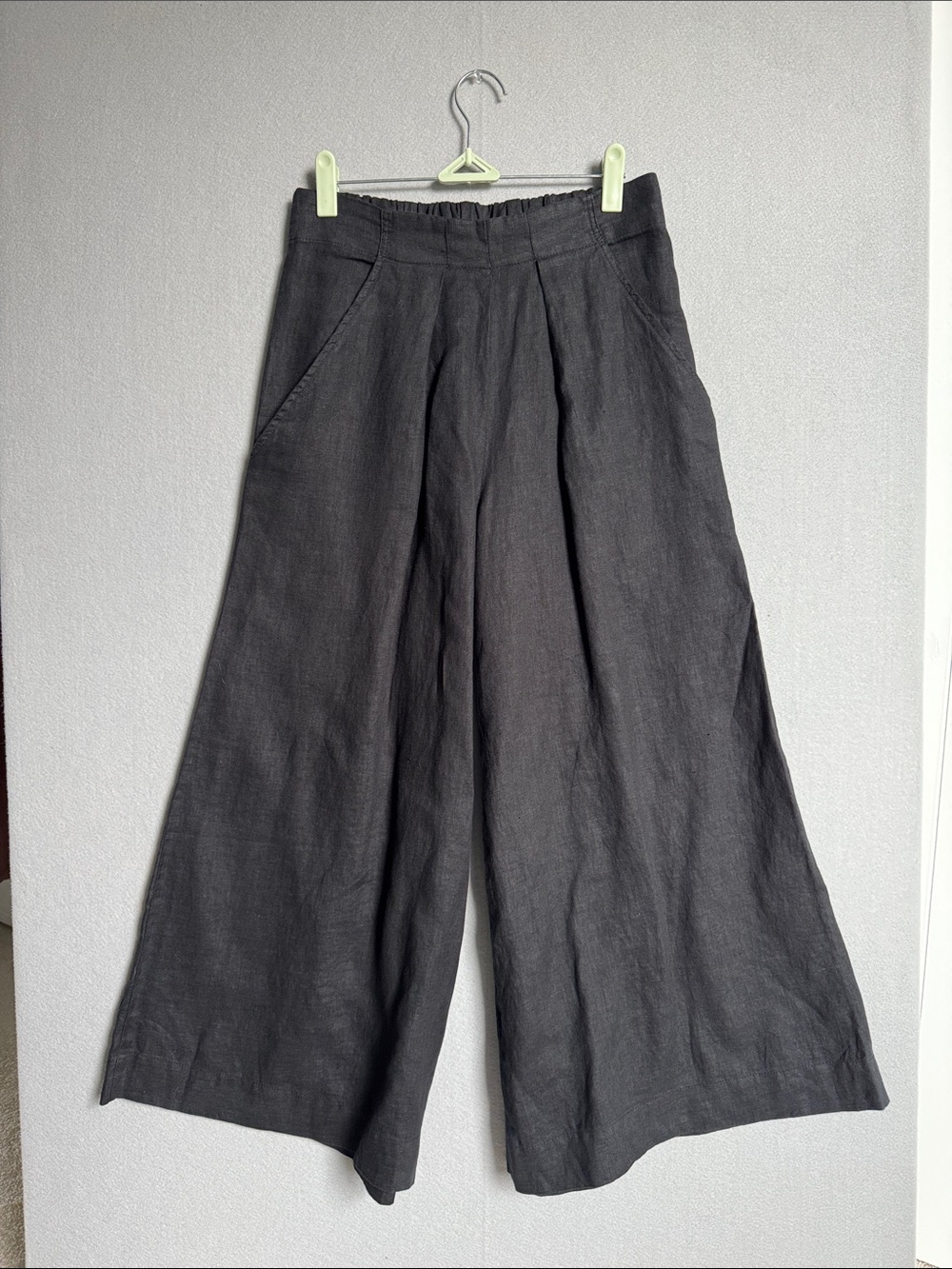 FLAX Womens Sz P Linen Wide Leg Palazzo Pants Black Minimalist Lagenlook Boho